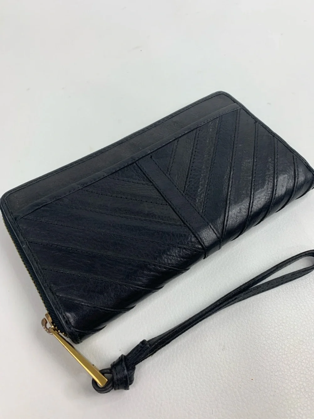 margot Black leather Quilted Wristlet wallet with Gold Hardware zipper NEW